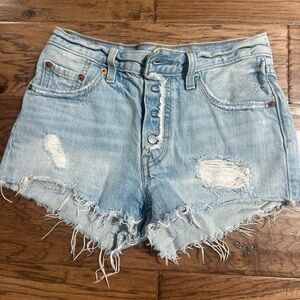 Distressed Light Blue Denim Shorts